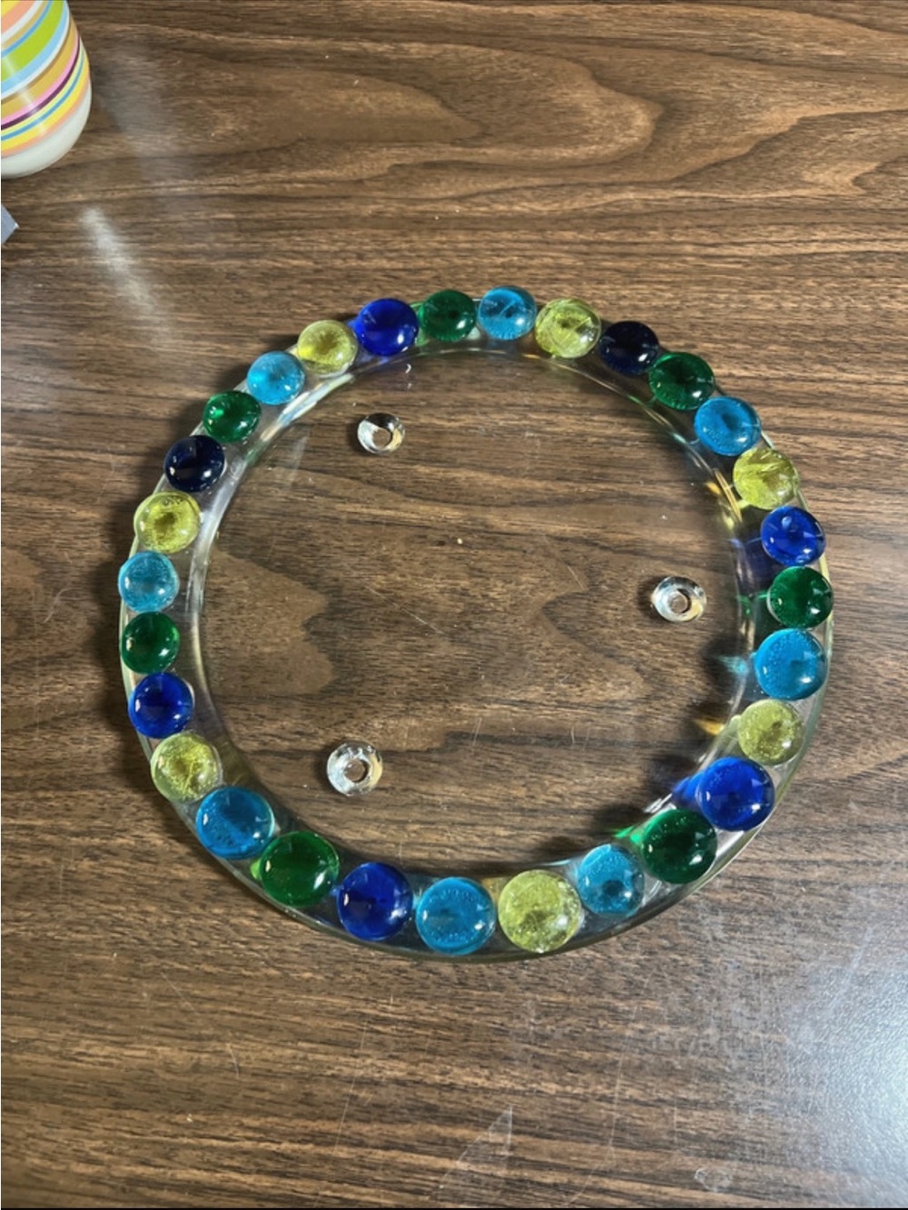 Source Unknown Clear Glass Tray with Blue, Green & Yellow Gems